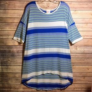 LuLaRoe Irma Long Tunic Top Blue White Green Sz M